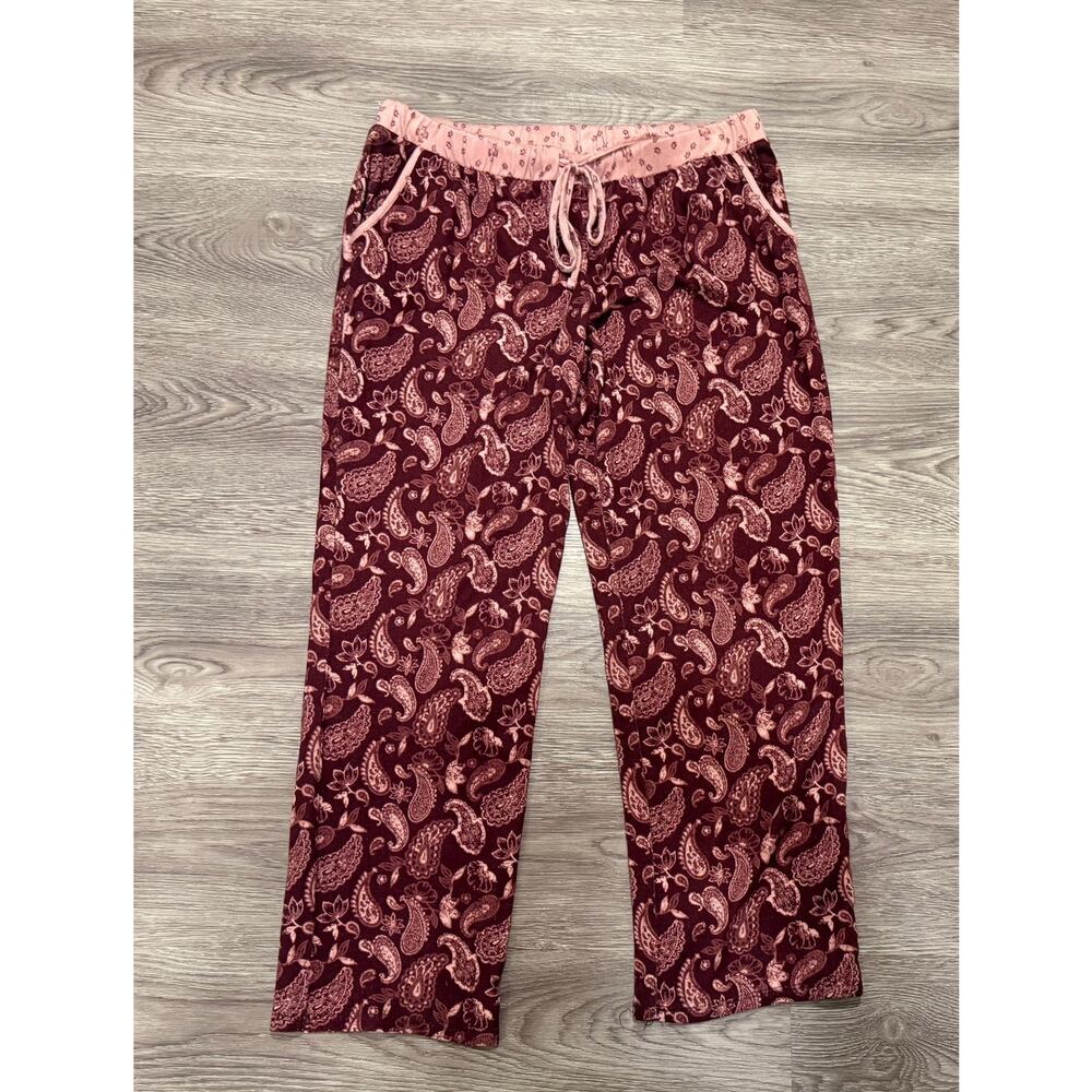 Lucky Brand Paisley Lounge Pajama Set Medium Burgundy Pink Boho Comfort Soft - Picture 4 of 9